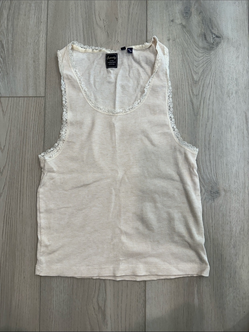 Superdry Ribbed Lace Trim Tank Top